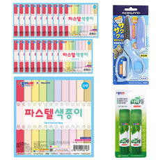 종이나라 200 양면색종이 4매 x 50p + 고쿠요 SAXA 플라이 캡 가위 블루 + 종이나라 나라풀 15g x 2p, 1세트, 8색