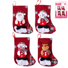 PARTYSHOW 聖誕節裝飾襪 小型4件組, 混合顏色, 1個