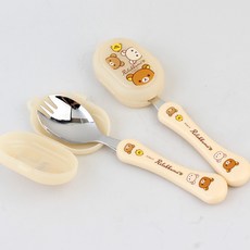 拉拉熊 便利叉匙2件組 快樂款, 象牙白, 叉勺 + 湯匙蓋 + 外盒, 1組