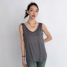 더시럽 여성용 통기성 모달 포켓 디테일 슬림 민소매