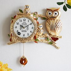 靜音家居裝飾金色貓頭鷹鑄鐵擺錘掛鐘, 金色