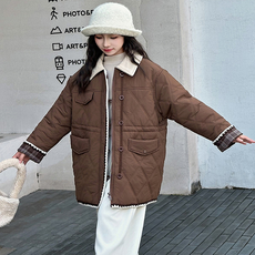 Orenjidaom 女童尖領尖頭拉鍊鋪棉外套