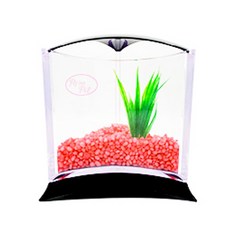 Rora Pet 三角魚缸+人造水草隨機出貨套組, 櫻桃紅