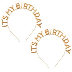 joyparty 金屬生日髮箍, 2個, 金色