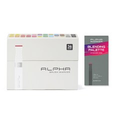 ALPHA COLOR 筆刷麥克筆 + 暈染盤, 1套, 36色