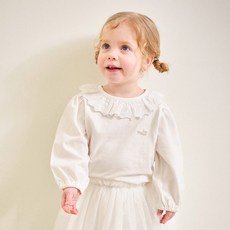 mollimelli 女童純色打孔蕾絲T恤