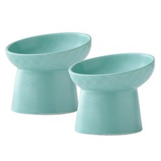 DING DONG PET 寵物蜂蜜斜口陶瓷碗, 薄荷綠, 2個