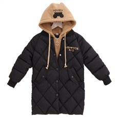 童款NEWYOK英文印字保暖鋪棉長版連帽外套
