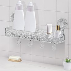 Hanbomnuri 免鑽孔浴室置物架 排水一字型掛勾籃, 透明白, 1個