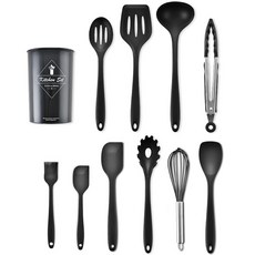 Sososim 矽膠廚房烹飪用具11件組, 黑色, 1組, 11種炊具