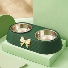 PASTEL PET 蝴蝶結雙碗 均碼, 綠色, 1個