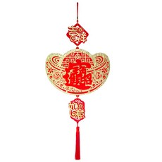 摩達客 春節開運吉祥大金元寶招財進寶流蘇吊飾掛飾，新年居家裝飾，招財納福，增添節慶氣氛, 1入, 紅色, 30 x 70 x 1cm