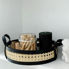 Illusion法式鄉村風皮革提把藤編收納籃, 混合顏色, 1個