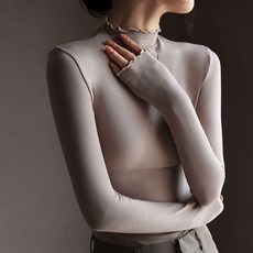 라라온 여성용 물결 하프넥 긴팔 티셔츠 TSP1491