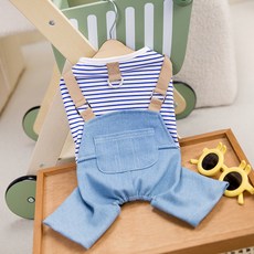 파스텔펫 강아지 줄무늬 청멜빵 올인원, 블루, 1개