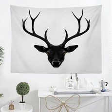 어반프롭 인테리어 대형 패브릭 포스터 가리개 커튼 고급형 태피스트리 + 고정핀 3p + 집게 2p, 화이트사슴