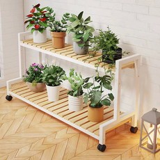 JLIFE Radder木鋼移動式花盆展示架 80 x 40 x 60 cm, 白色, 2層
