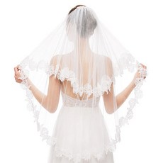 自助婚禮雙層蕾絲棉紗巾, 白色的, 1個
