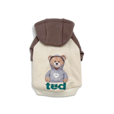 Grooming Dog 泰迪熊印花寵物連帽T恤, 棕色