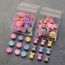 HanNal 女童綜合迷你髮夾 花朵兔子 72入 + 壓克力收納盒 2入組