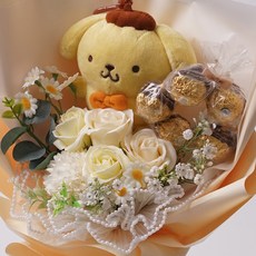 morningscent 초콜릿 입학식 축하 졸업식 산리오 진주레이스 페레로로쉐 비누꽃다발, 폼폼푸린 옐로우