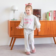 WALTONKIDS 女童款蝴蝶結印花刷毛長袖上衣+喇叭褲套裝