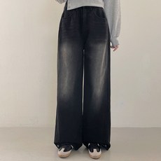 Planday 女性用 短/中/長版 內刷毛 側邊翻摺造型 復古寬管牛仔褲
