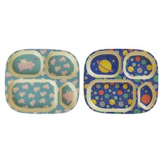 rice 幼兒用方形餐盤 2種組, 方盤豬+方盤星球, 1套, 無花果, 行星