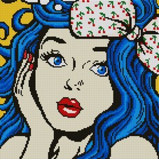 캔버스형 보석십자수 DIY 세트 40 x 40 cm, 파란머리소녀, 1세트