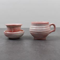 달소금 국내생산 도자기 찻잔 1인 다도 세트, 핑크샤벳, 1세트, 뚜껑 + 거름망 + 컵