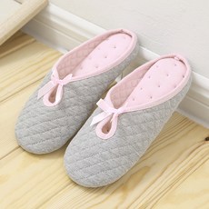 Melli Shop 防樓層噪音 純棉緩衝蝴蝶結室內拖鞋, 灰色, 1個