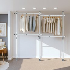 가화홈시스 튼튼한 와이드가로봉 굵은기둥 4단 행거 38mm B3400, 아이보리 + 실버