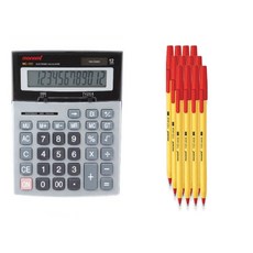 모나미 계산기 MC-151 + 153 스틱 볼펜 1.0mm 12p, 그레이(계산기), 레드(볼펜), 1세트