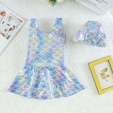 Starbean 女童大蝴蝶結美人魚連身泳裝 + 泳帽組