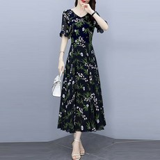 마더브띠 여성용 솔잎꽃 패턴 쉬폰 롱 원피스 빅사이즈 포함