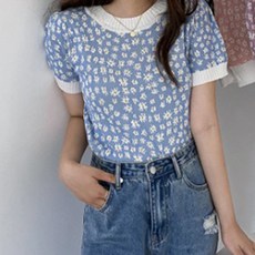 Paperments 女款寶寶花朵風修身短袖針織T恤 00568