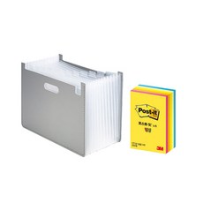 deLi 水平手風琴文件盒 + 便利貼 CU-32 63951, 灰色（文件盒）、熒光（便利貼）, 1套