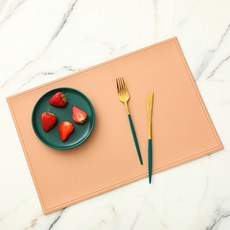 더블제이유 인조가죽 방수 사각 식탁매트 4p, 로즈, 45 x 30 cm