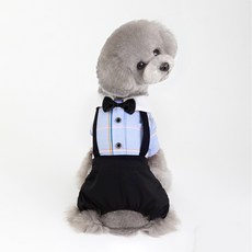 PASTEL PET 寵物狗領帶格紋情侶裝連身衣, 藍色