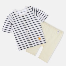 Organic Boom 孩童微笑圖案條紋短袖短褲睡衣套裝