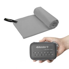 4monster 超細纖維多用途毛巾 M + EVA收納盒套組, 灰色, 1個