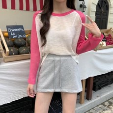 아이엠몽 여성용 랑그 컬러 소매 시스루 긴팔 티셔츠