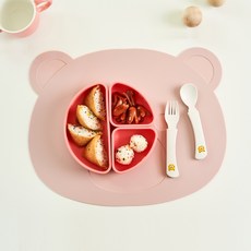 곰돌이 실리콘 테이블매트, 베이비핑크, 1개, 가로 378mm x 세로 302mm x 두께 1.8mm