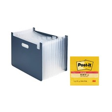 deLi Accordion Filebox 水平 + 便利貼標誌 654-SSN 63951, 海軍藍（檔案盒）、懷舊黃（便利貼）, 1套