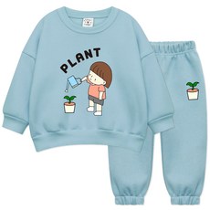 Little rabbit 兒童刷毛植物圖案上下衣褲組