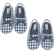 HOME ALICE 格紋蝴蝶結室內鞋套, 海軍藍, 2雙
