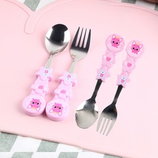 aizoum 碰碰狐印花孩童湯匙+叉子組 2入, 湯匙+叉子, 混色