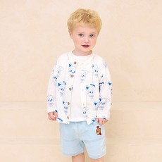 milkmile 兒童可愛牛奶狗狗亞麻針織開襟衫