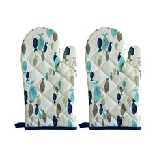 印花格紋絎縫棉製隔熱手套, 混色, 2個