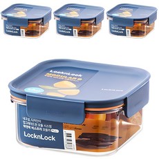 LocknLock Bisfree Modular Plus 方形密封容器 海軍藍, 600ml正方形保鮮盒, 4個